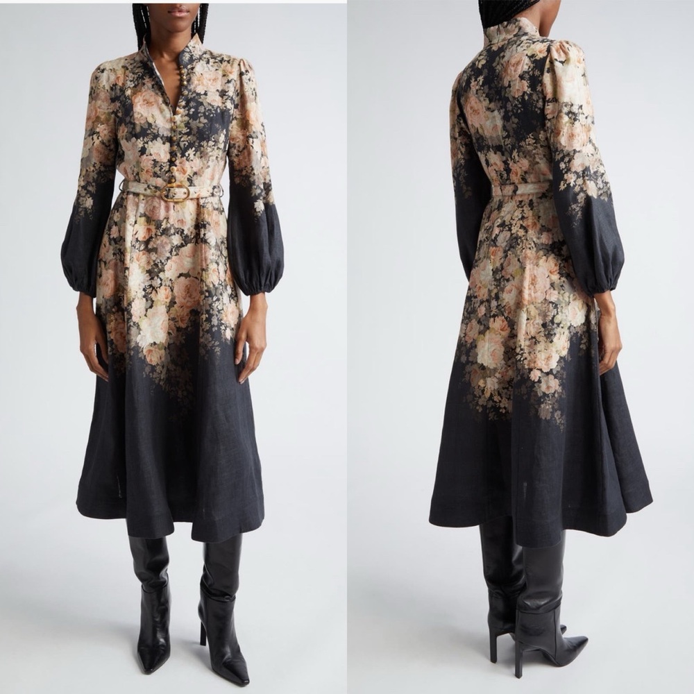 🖤SOLD🖤 Zimmermann Illustration Long Sleeve Button Front Linen Midi Dress 0(4 US)